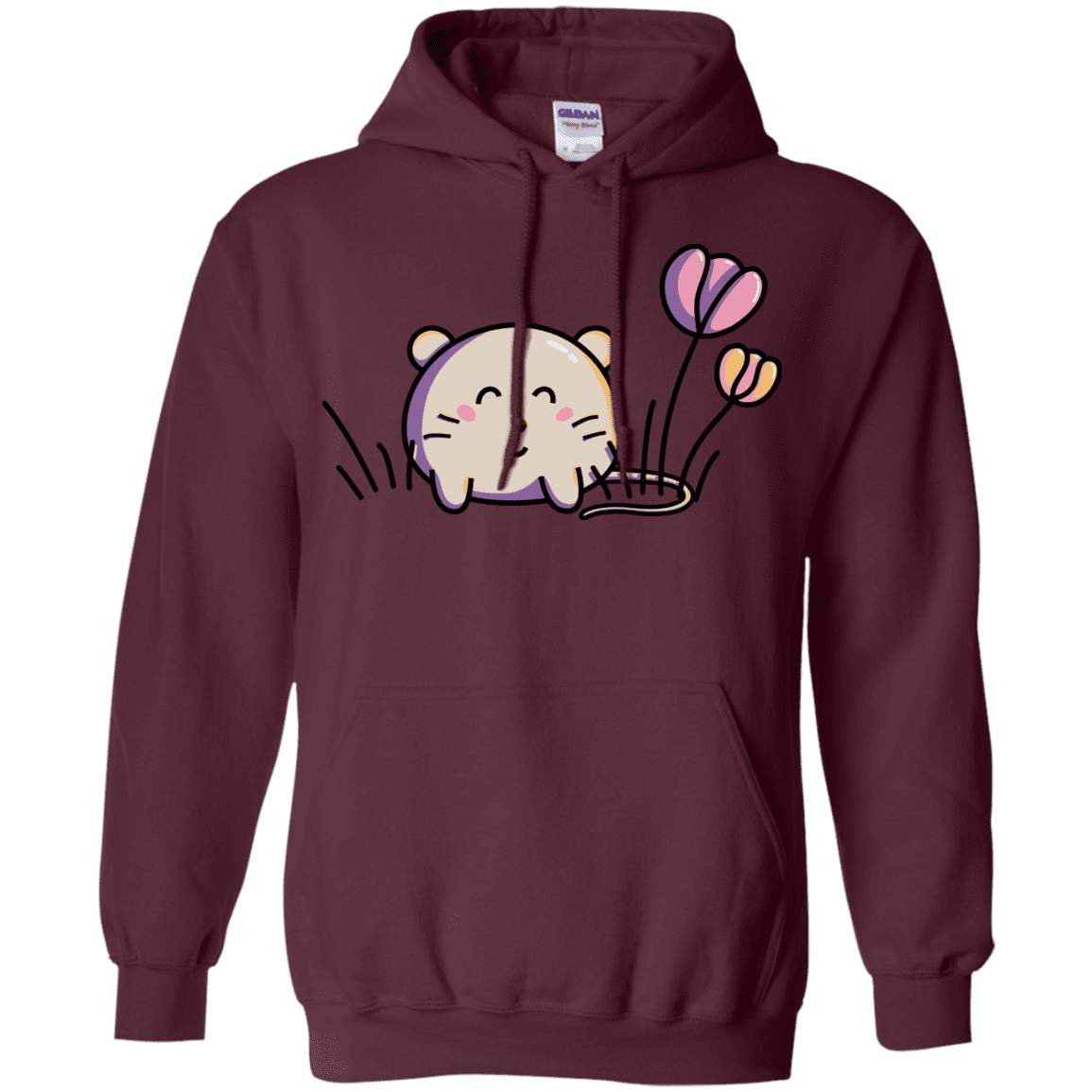 Sweatshirts Maroon / S Kawaii Mouse and Tulips Pullover Hoodie