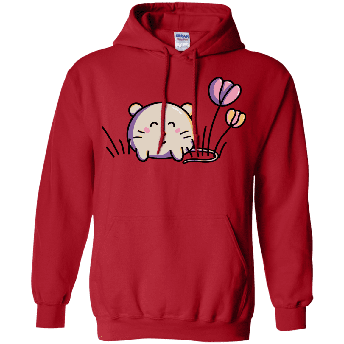 Sweatshirts Red / S Kawaii Mouse and Tulips Pullover Hoodie