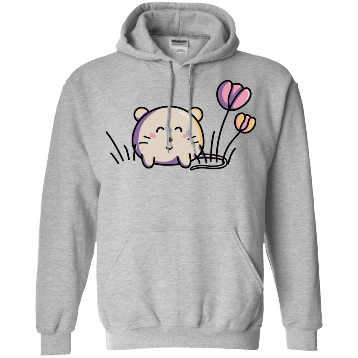 Sweatshirts Sport Grey / S Kawaii Mouse and Tulips Pullover Hoodie