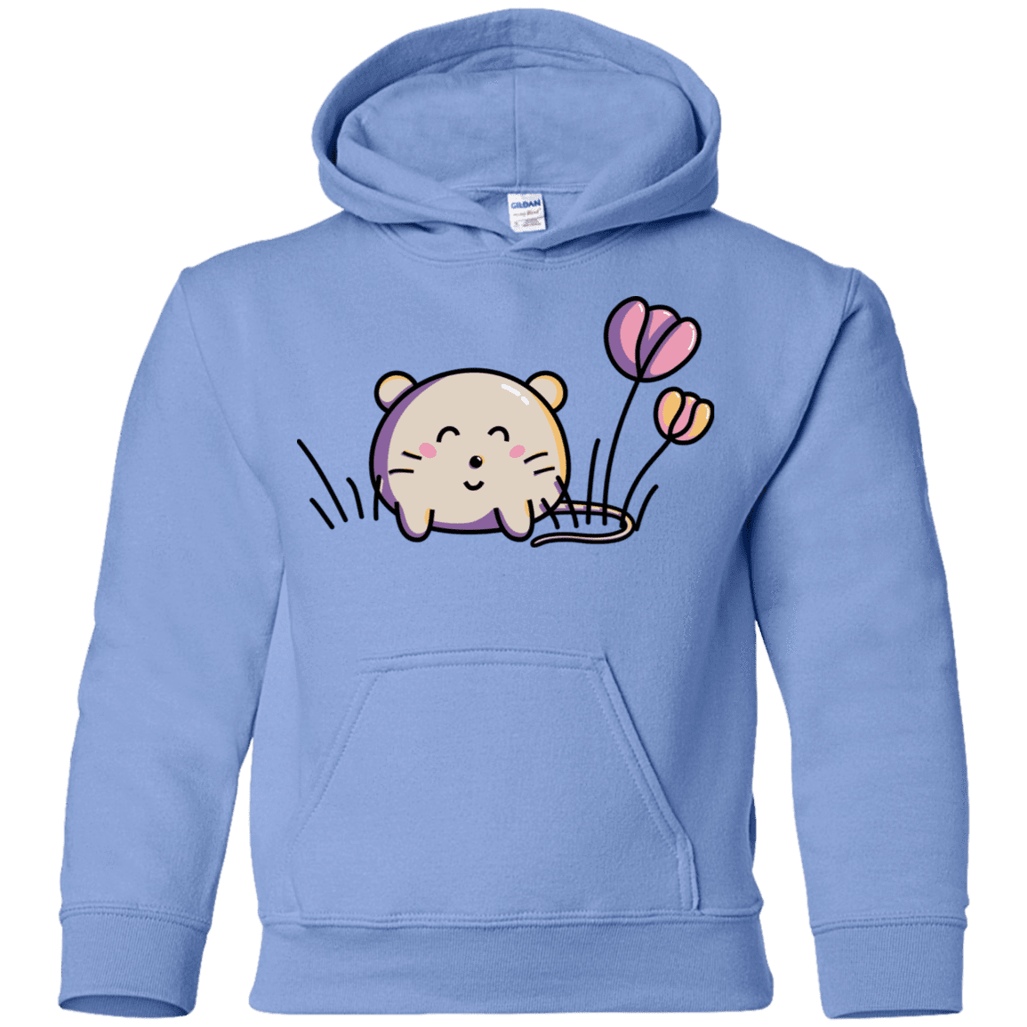 Sweatshirts Carolina Blue / YS Kawaii Mouse and Tulips Youth Hoodie