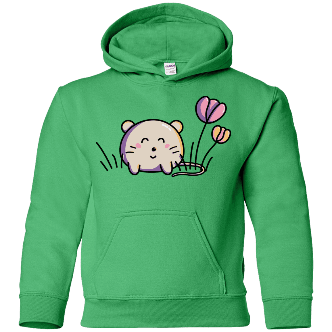 Sweatshirts Irish Green / YS Kawaii Mouse and Tulips Youth Hoodie