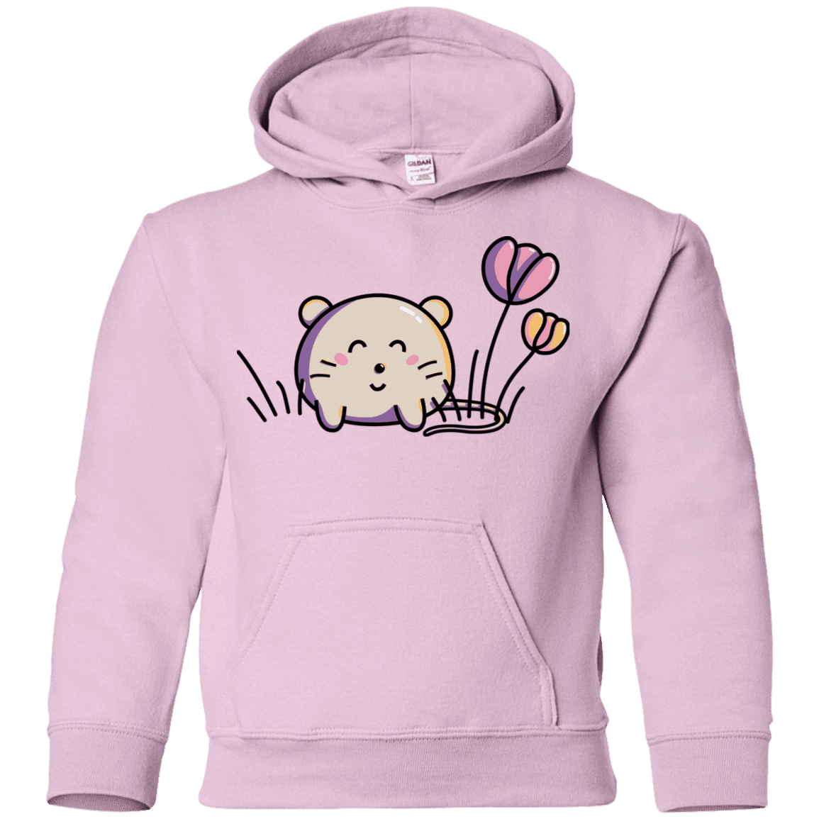 Sweatshirts Light Pink / YS Kawaii Mouse and Tulips Youth Hoodie