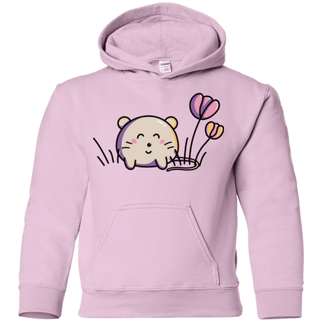 Sweatshirts Light Pink / YS Kawaii Mouse and Tulips Youth Hoodie