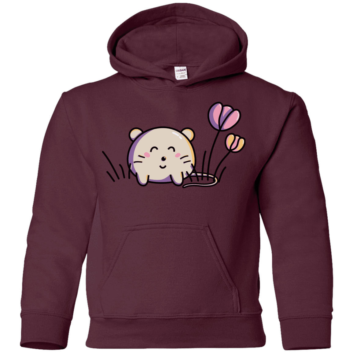 Sweatshirts Maroon / YS Kawaii Mouse and Tulips Youth Hoodie