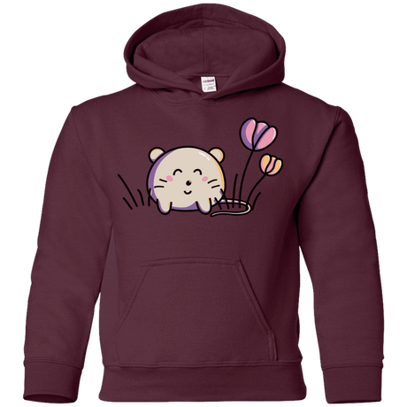 Sweatshirts Maroon / YS Kawaii Mouse and Tulips Youth Hoodie