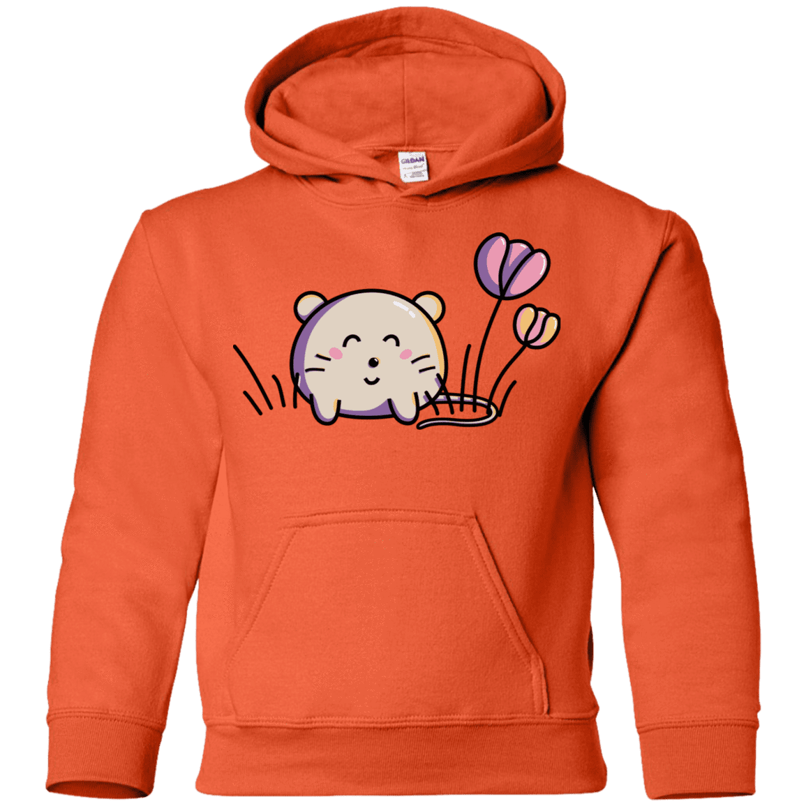 Sweatshirts Orange / YS Kawaii Mouse and Tulips Youth Hoodie