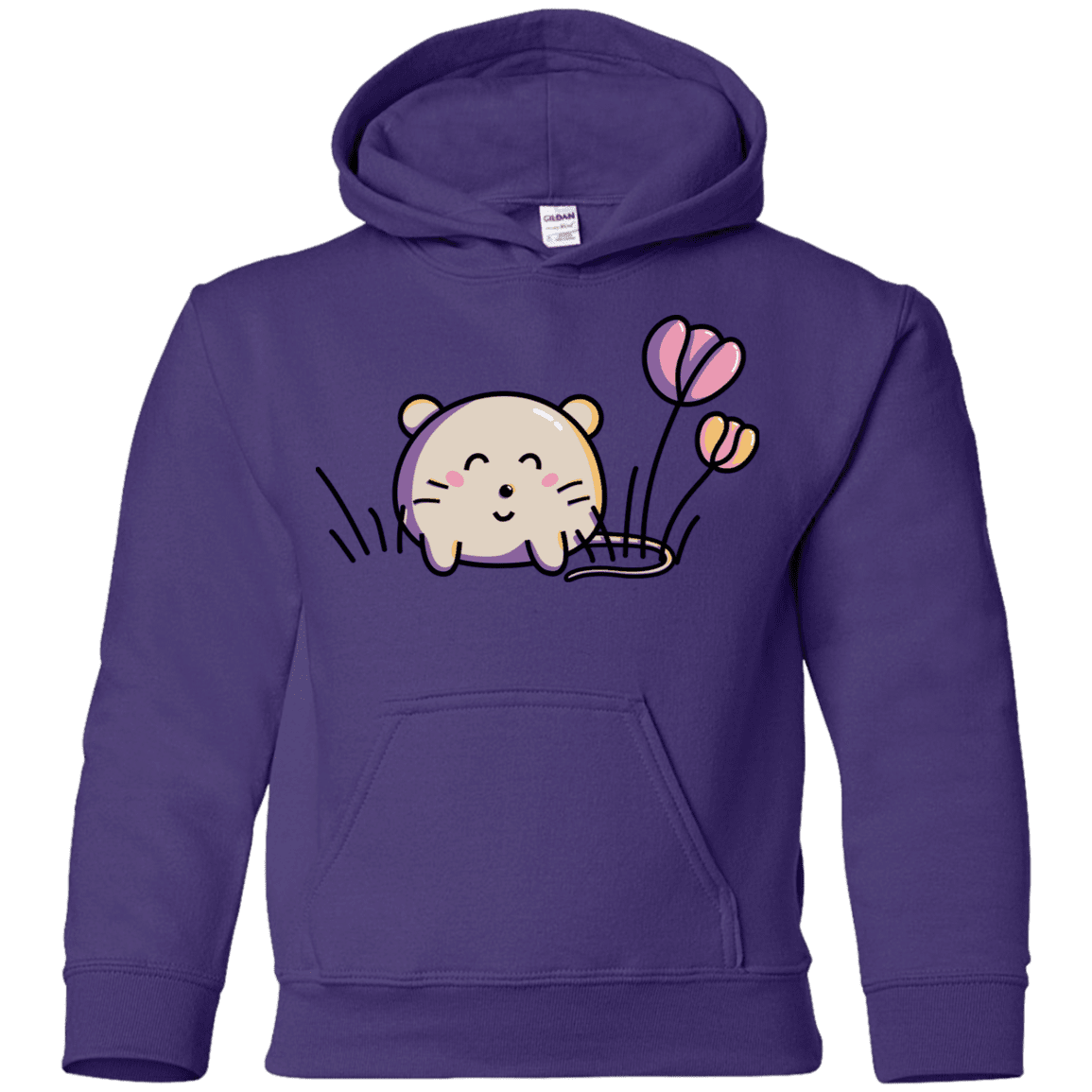 Sweatshirts Purple / YS Kawaii Mouse and Tulips Youth Hoodie