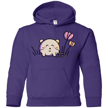 Sweatshirts Purple / YS Kawaii Mouse and Tulips Youth Hoodie