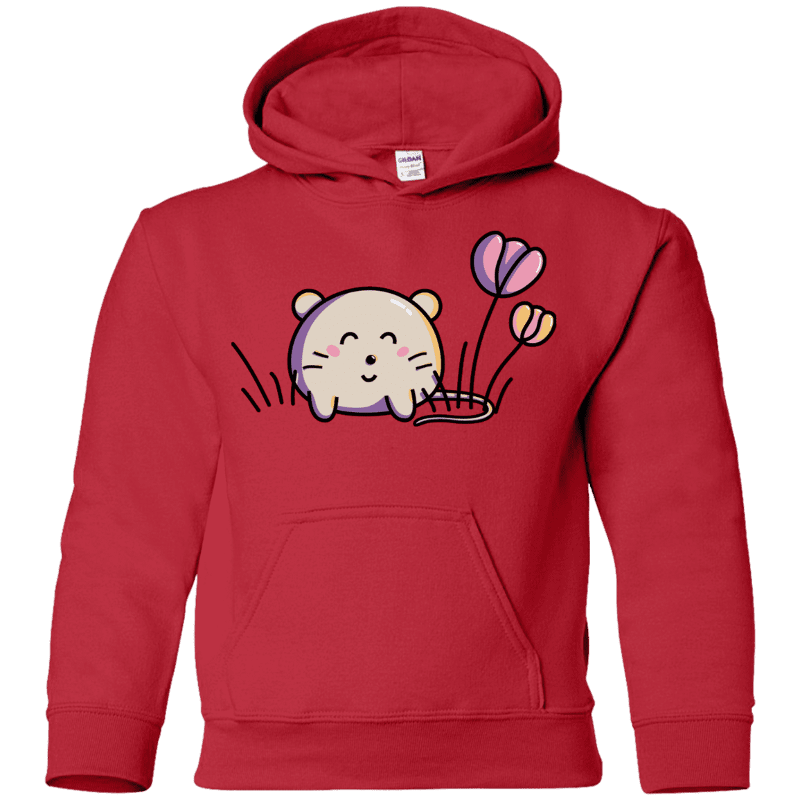 Sweatshirts Red / YS Kawaii Mouse and Tulips Youth Hoodie