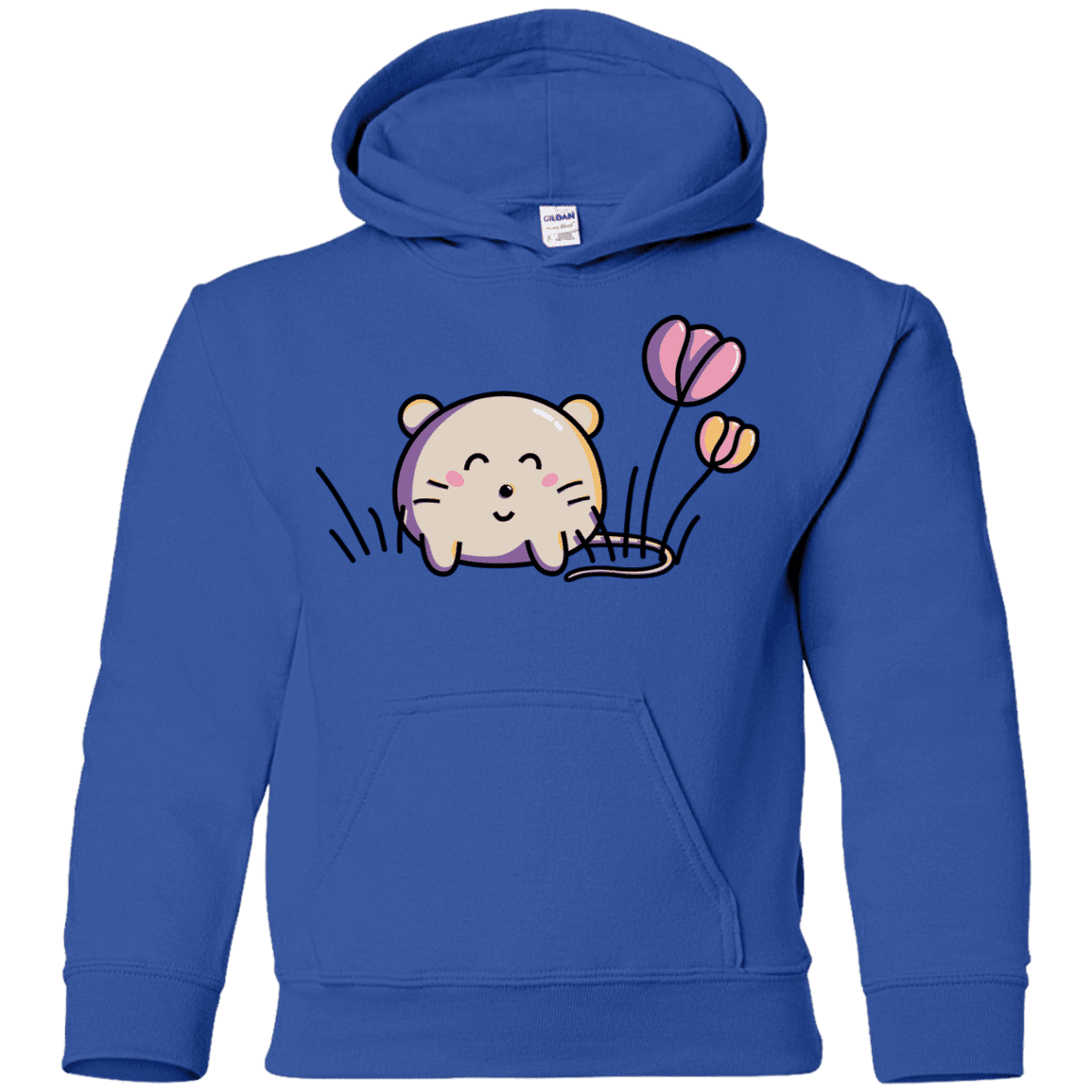 Sweatshirts Royal / YS Kawaii Mouse and Tulips Youth Hoodie