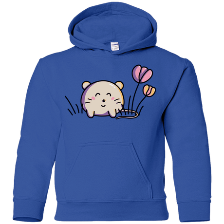 Sweatshirts Royal / YS Kawaii Mouse and Tulips Youth Hoodie