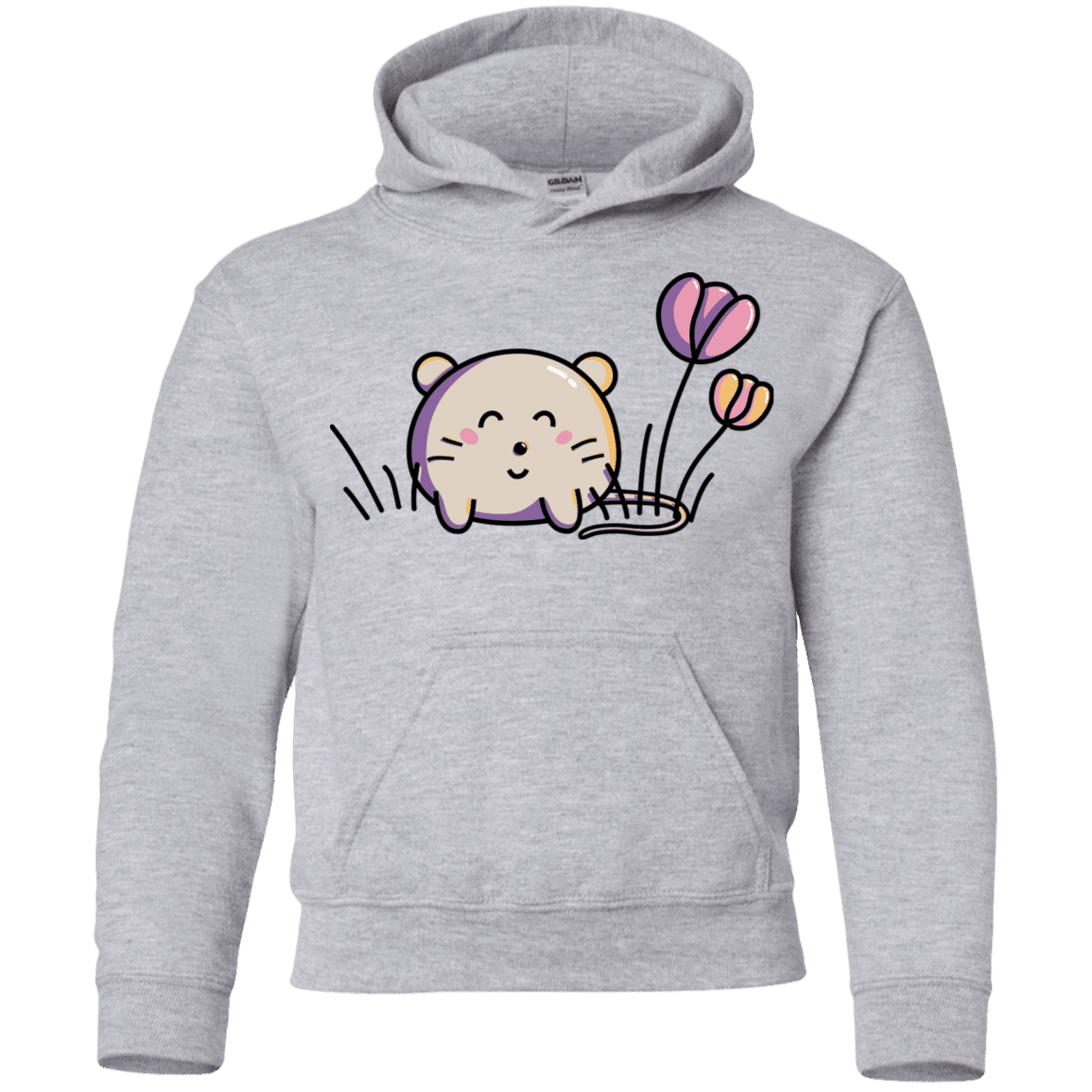 Sweatshirts Sport Grey / YS Kawaii Mouse and Tulips Youth Hoodie