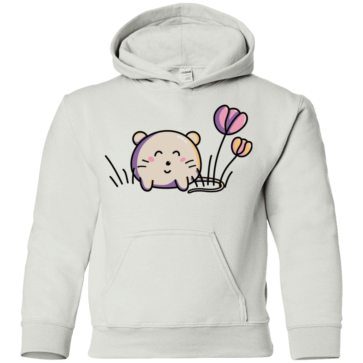 Sweatshirts White / YS Kawaii Mouse and Tulips Youth Hoodie