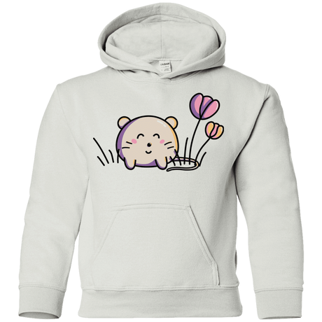 Sweatshirts White / YS Kawaii Mouse and Tulips Youth Hoodie