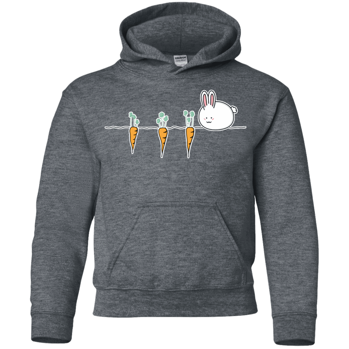 Sweatshirts Dark Heather / YS Kawaii Rabbit and Carrots Youth Hoodie