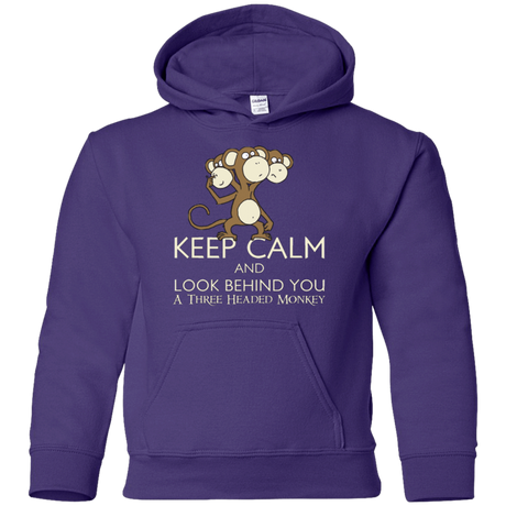Sweatshirts Purple / YS Keep Calm & Look Behind You A Three Headed Monkey Youth Hoodie