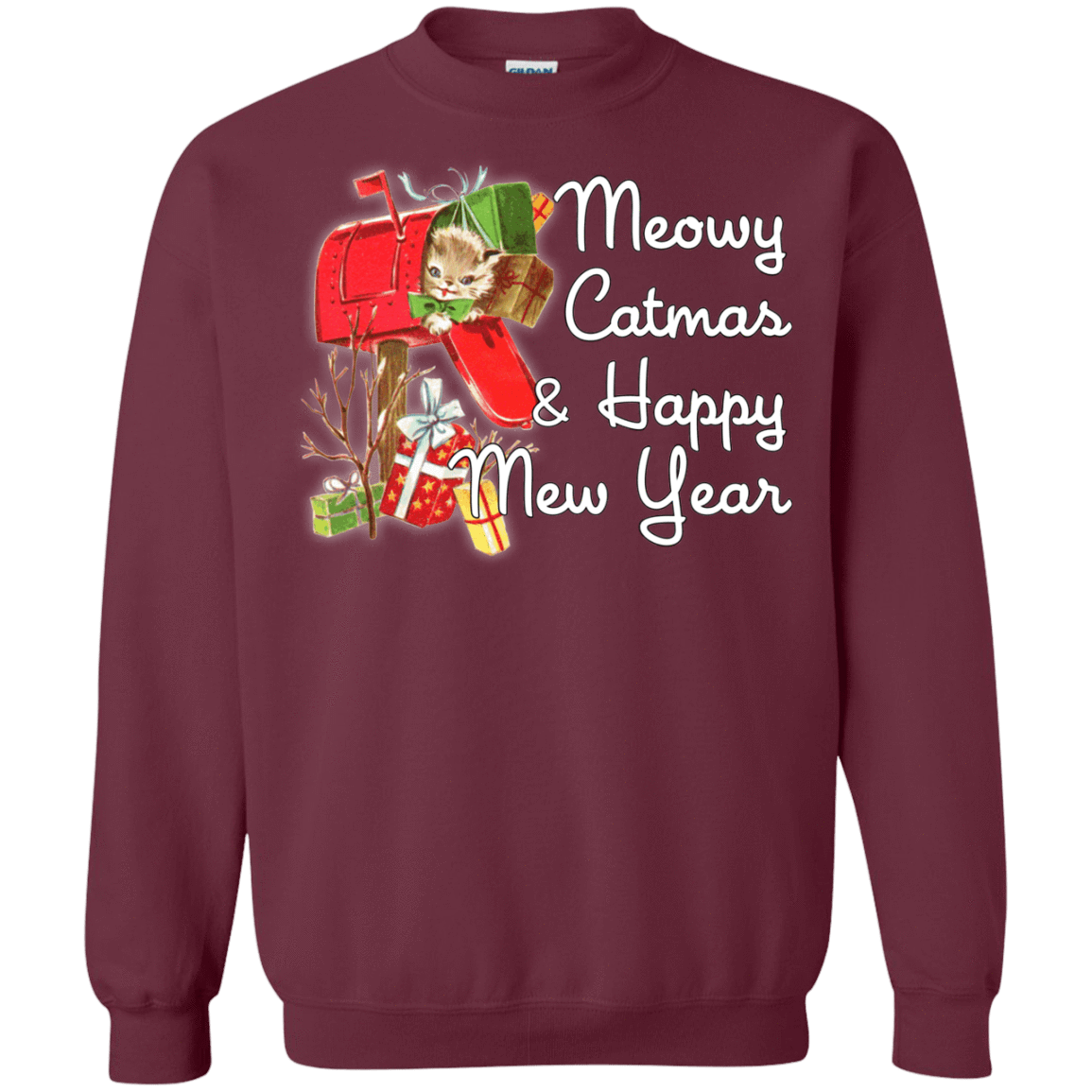 Sweatshirts Maroon / Small Meowy Catmas Crewneck Sweatshirt