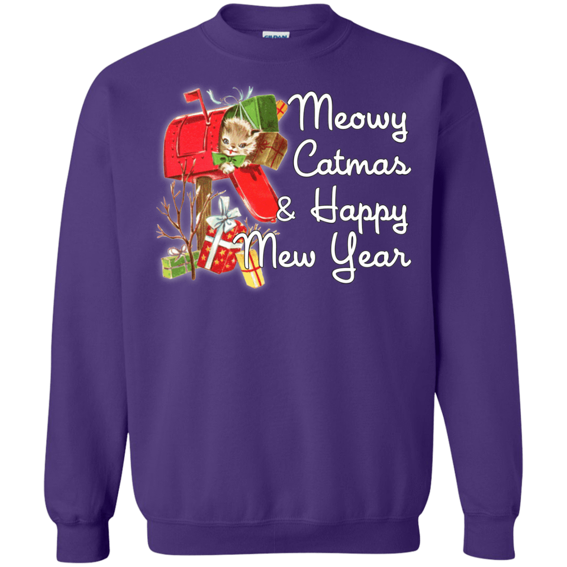 Sweatshirts Purple / Small Meowy Catmas Crewneck Sweatshirt