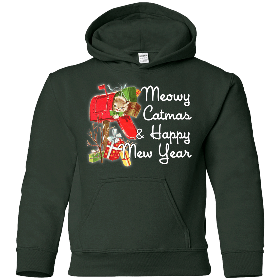 Sweatshirts Forest Green / YS Meowy Catmas Youth Hoodie