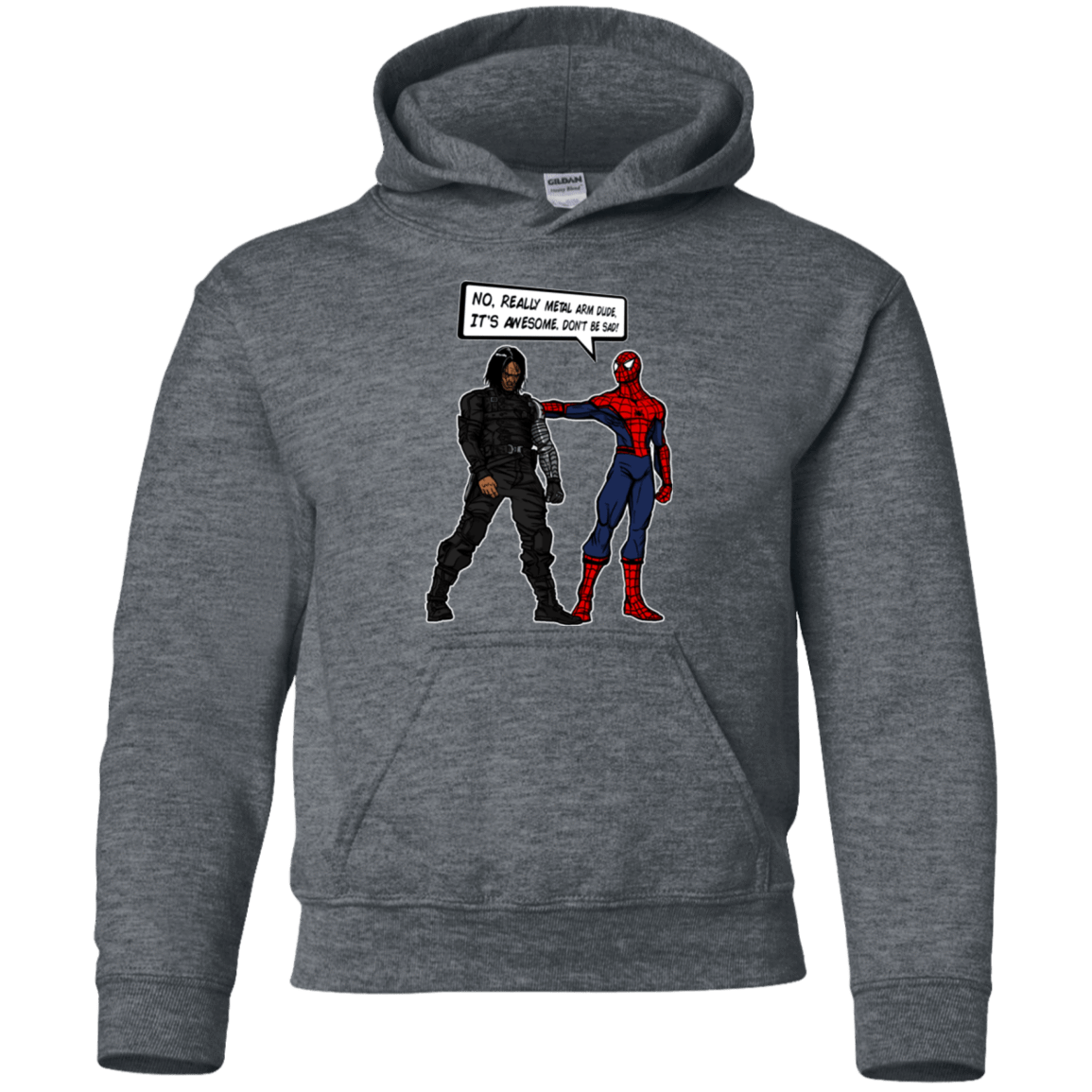 Sweatshirts Dark Heather / YS Metal Arm Dude Youth Hoodie