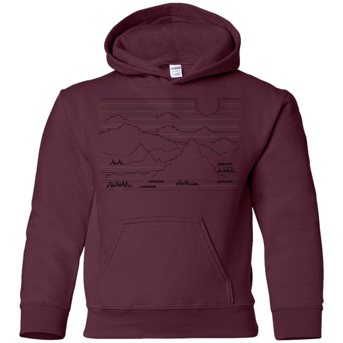 Sweatshirts Maroon / YS Mountain Line Art Youth Hoodie