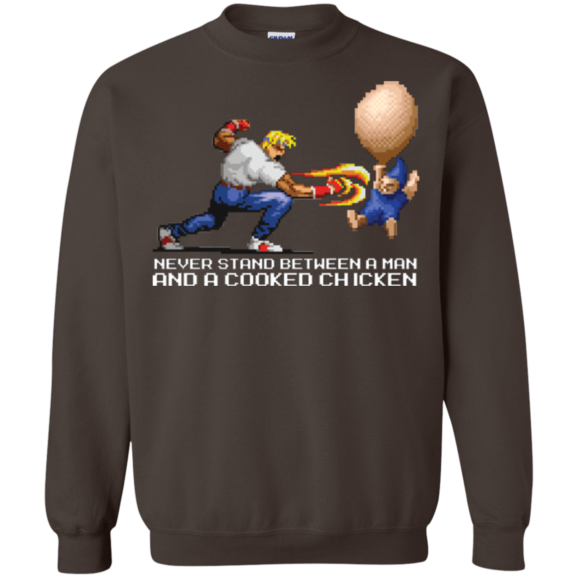 Sweatshirts Dark Chocolate / Small Never Stand Between A Man And A Cooked Chicken Crewneck Sweatshirt
