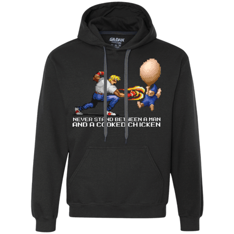 Sweatshirts Black / Small Never Stand Between A Man And A Cooked Chicken Premium Fleece Hoodie