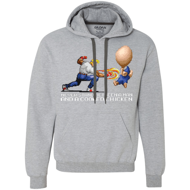 Sweatshirts Sport Grey / Small Never Stand Between A Man And A Cooked Chicken Premium Fleece Hoodie