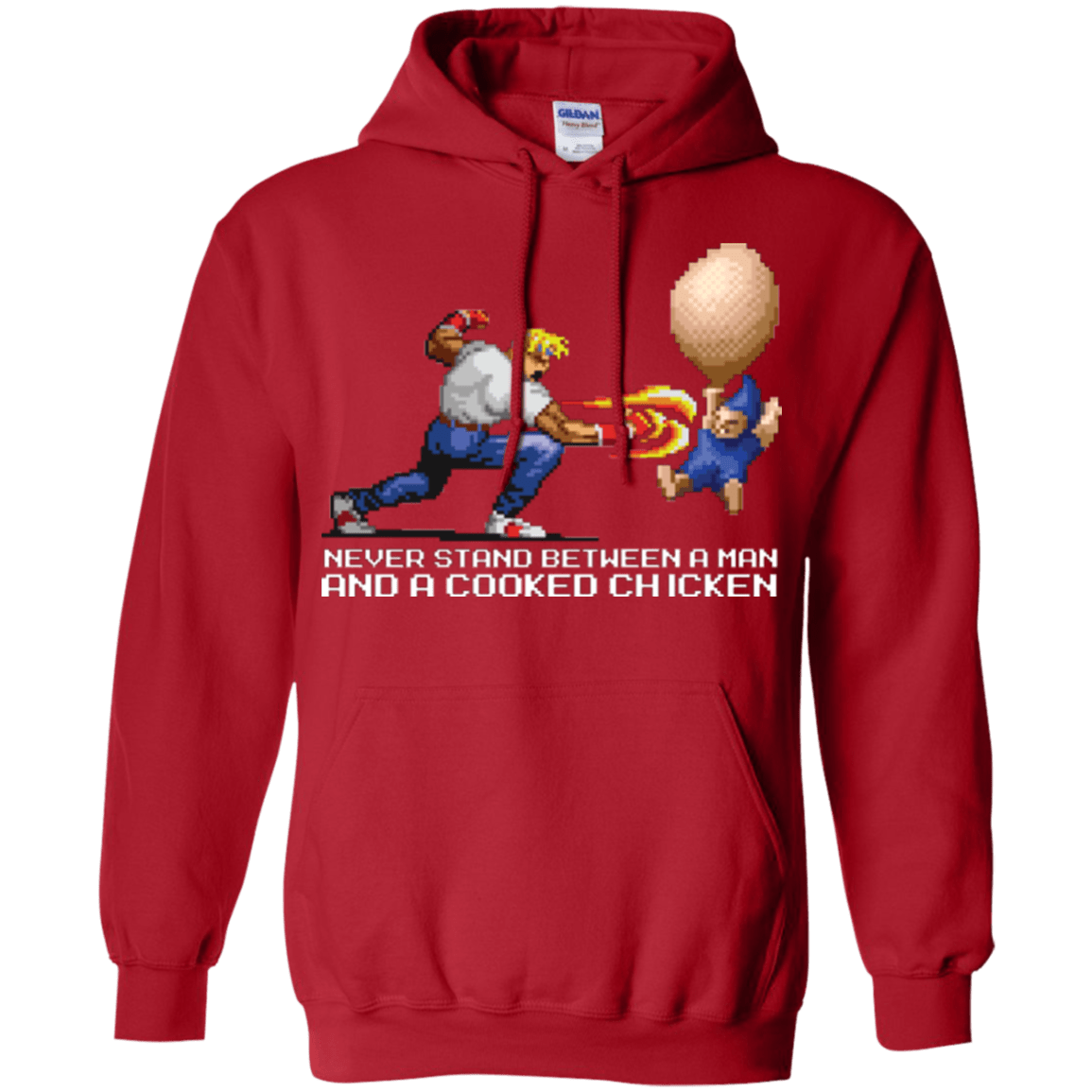 Sweatshirts Red / Small Never Stand Between A Man And A Cooked Chicken Pullover Hoodie