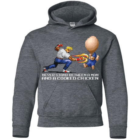 Sweatshirts Dark Heather / YS Never Stand Between A Man And A Cooked Chicken Youth Hoodie