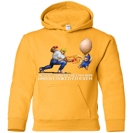 Sweatshirts Gold / YS Never Stand Between A Man And A Cooked Chicken Youth Hoodie