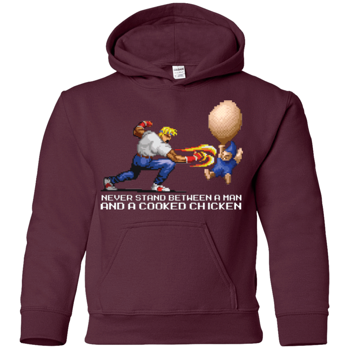 Sweatshirts Maroon / YS Never Stand Between A Man And A Cooked Chicken Youth Hoodie