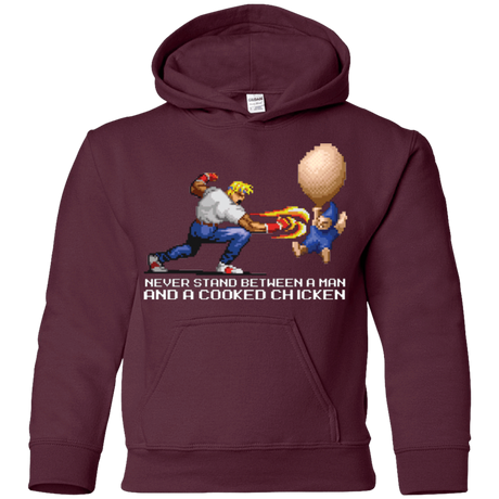 Sweatshirts Maroon / YS Never Stand Between A Man And A Cooked Chicken Youth Hoodie