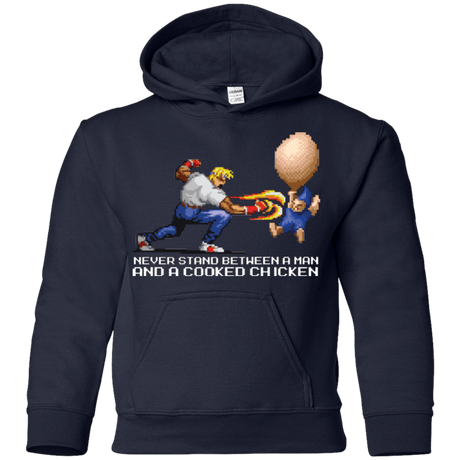 Sweatshirts Navy / YS Never Stand Between A Man And A Cooked Chicken Youth Hoodie