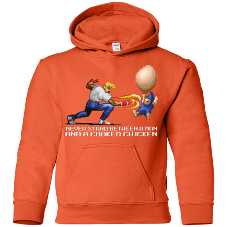 Sweatshirts Orange / YS Never Stand Between A Man And A Cooked Chicken Youth Hoodie