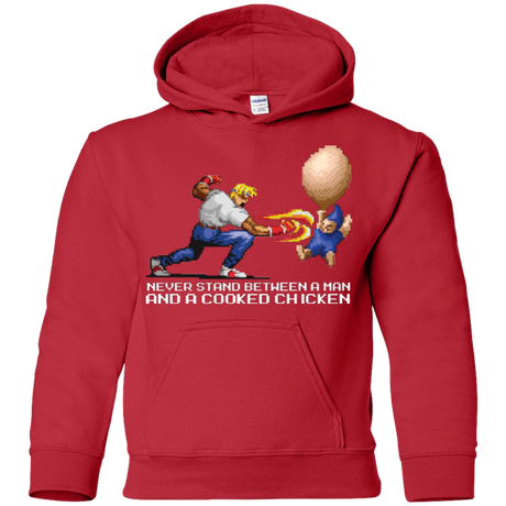 Sweatshirts Red / YS Never Stand Between A Man And A Cooked Chicken Youth Hoodie