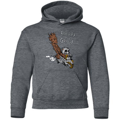 Sweatshirts Dark Heather / YS Rocket and Groot Youth Hoodie