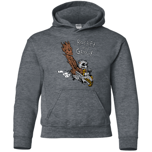 Sweatshirts Dark Heather / YS Rocket and Groot Youth Hoodie