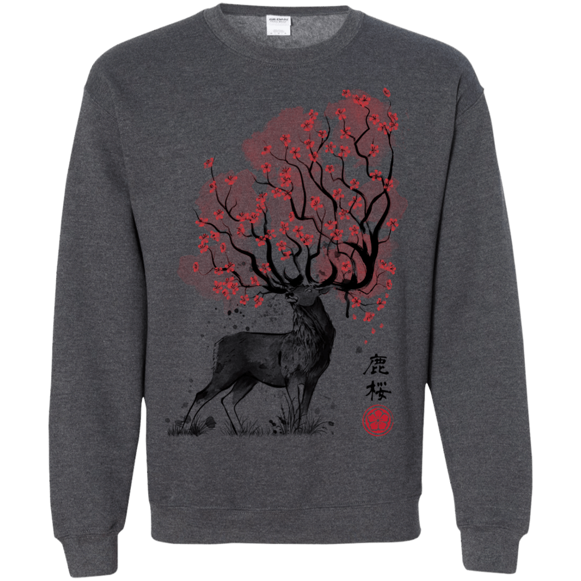 Sweatshirts Dark Heather / S Sakura Deer Crewneck Sweatshirt