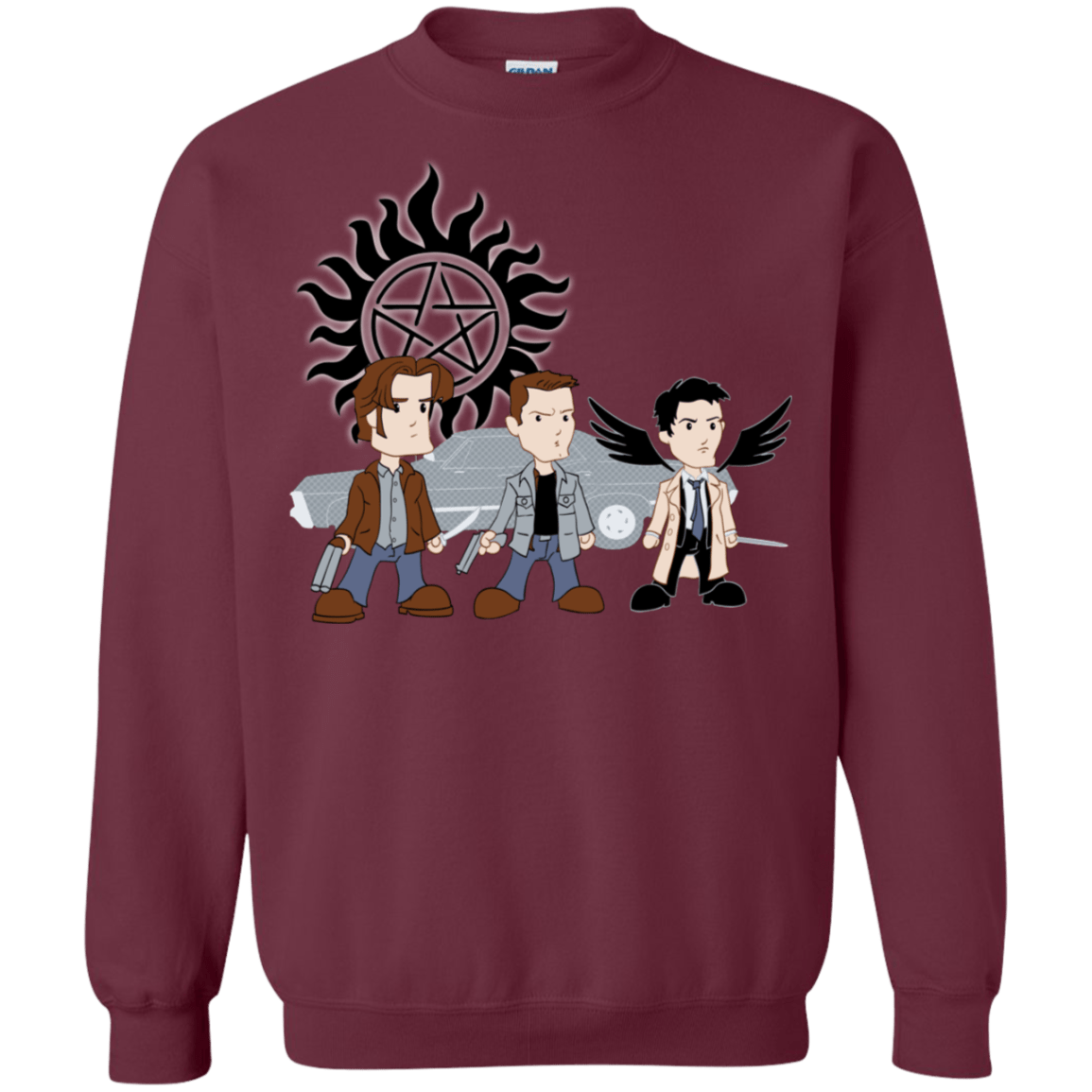Sweatshirts Maroon / S Sam, Dean and Cas Crewneck Sweatshirt