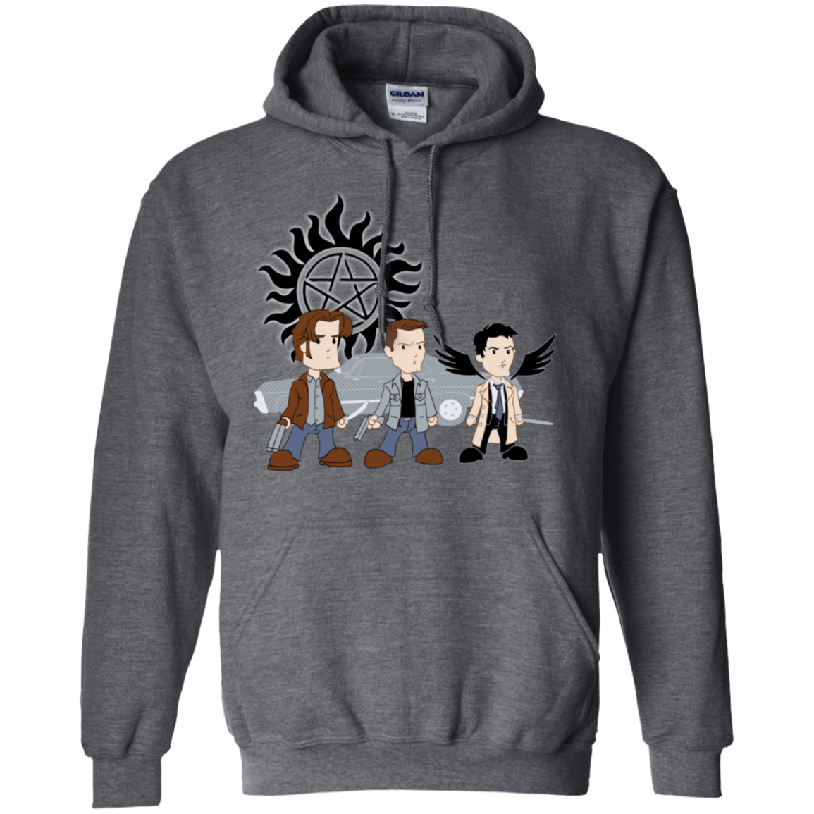 Sweatshirts Dark Heather / S Sam, Dean and Cas Pullover Hoodie