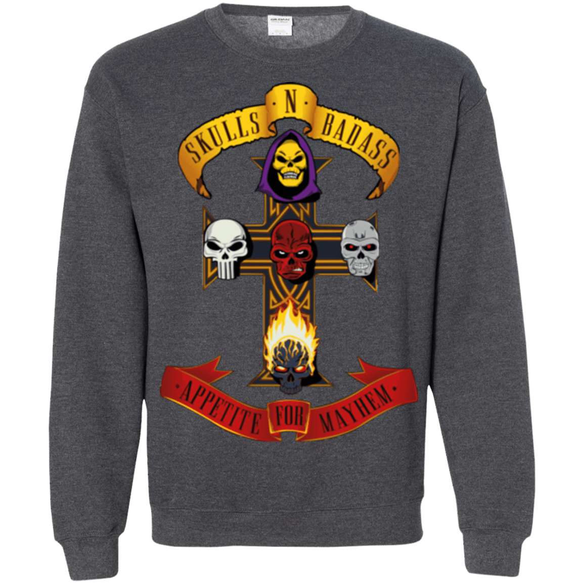 Sweatshirts Dark Heather / Small Skull And Badass Crewneck Sweatshirt