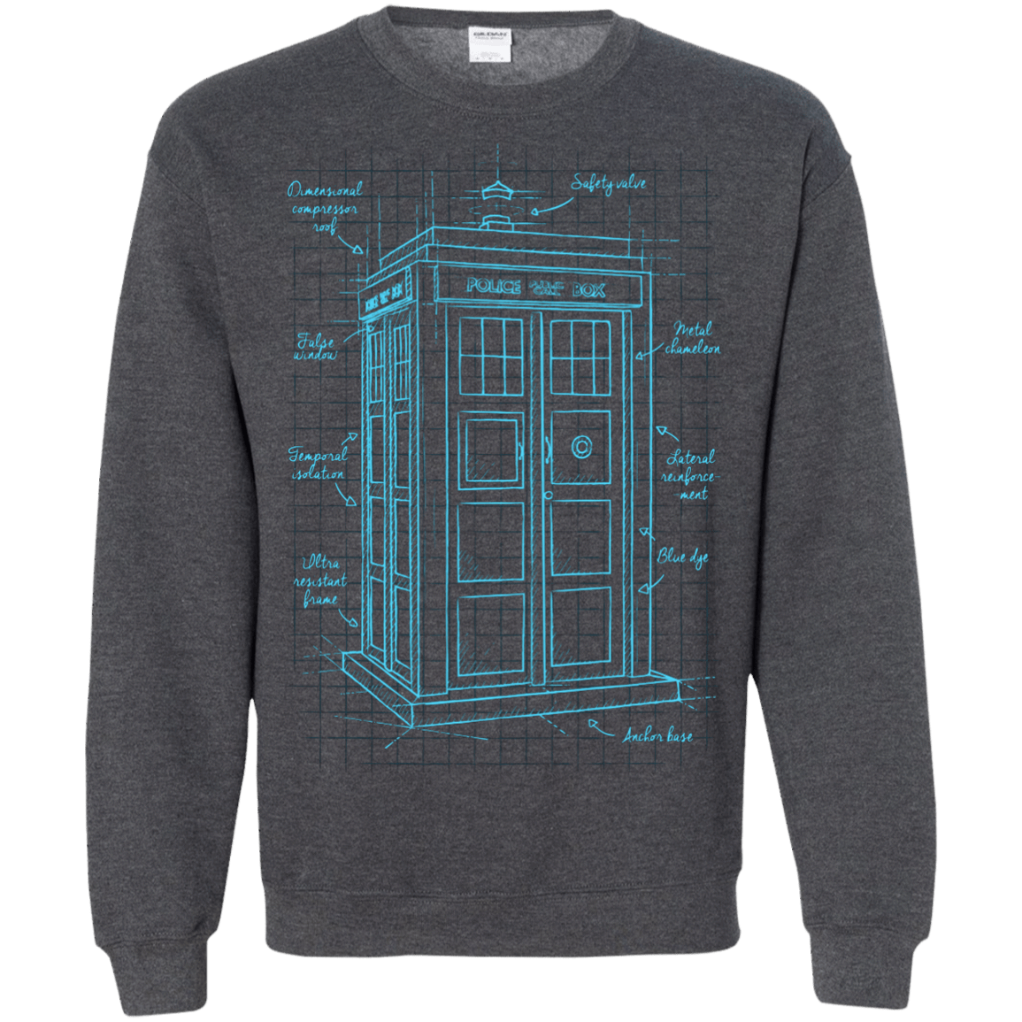 Sweatshirts Dark Heather / S Tardis Plan Crewneck Sweatshirt