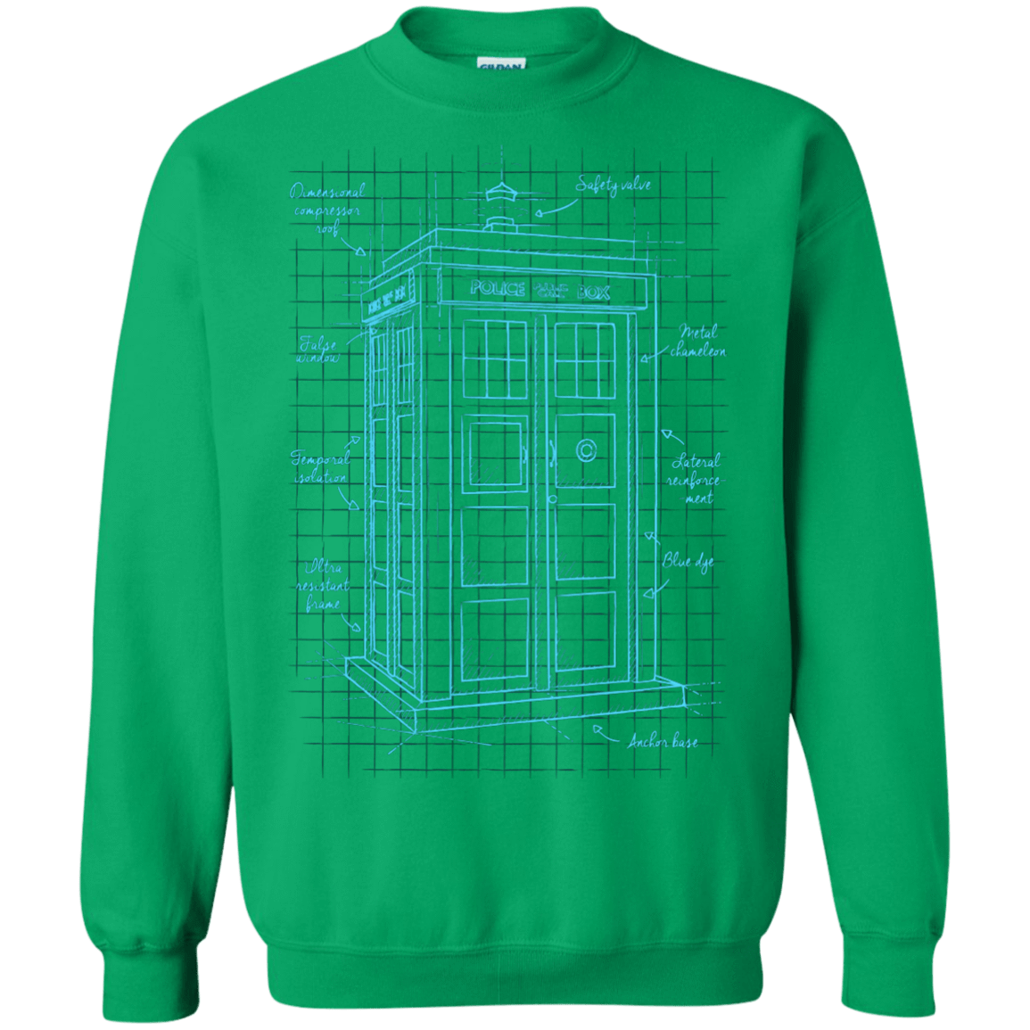 Sweatshirts Irish Green / S Tardis Plan Crewneck Sweatshirt