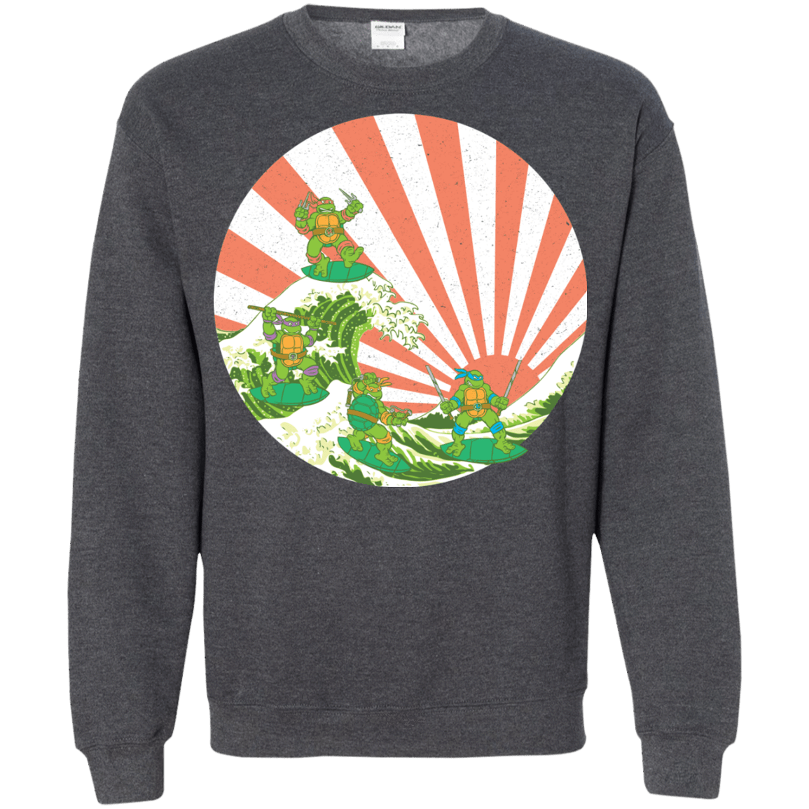 Sweatshirts Dark Heather / S The Great Wave Off Cowabunga Crewneck Sweatshirt