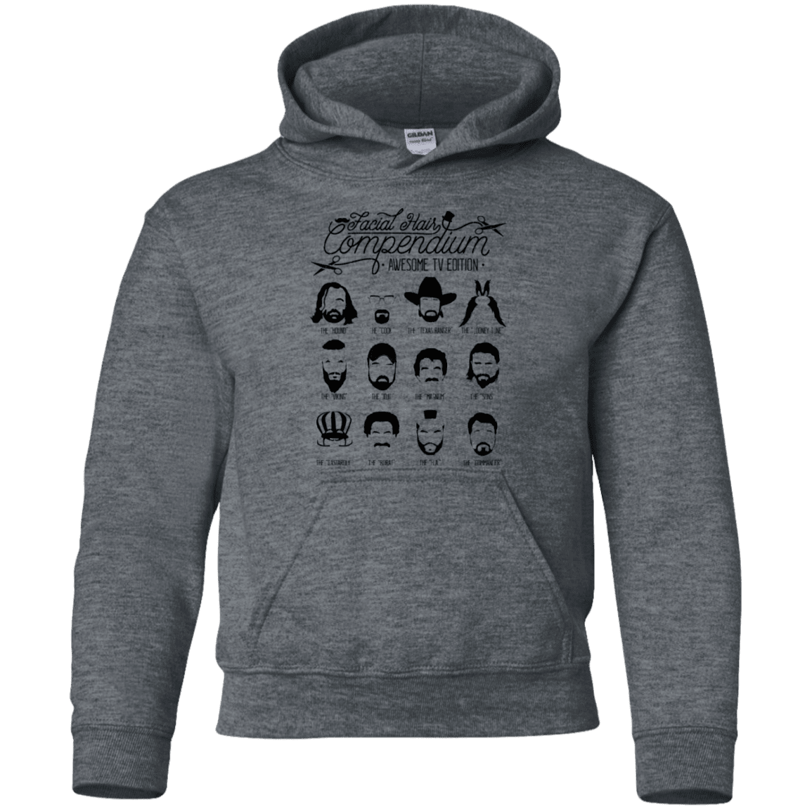 Sweatshirts Dark Heather / YS The TV Facial Hair Compendium Youth Hoodie