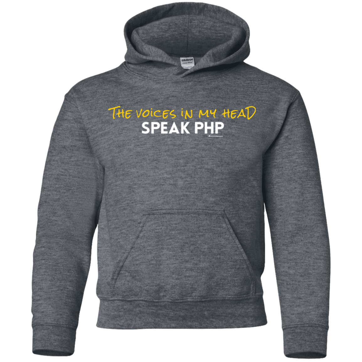 Sweatshirts Dark Heather / YS The Voices In My Head Speak PHP Youth Hoodie