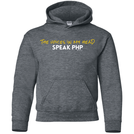 Sweatshirts Dark Heather / YS The Voices In My Head Speak PHP Youth Hoodie