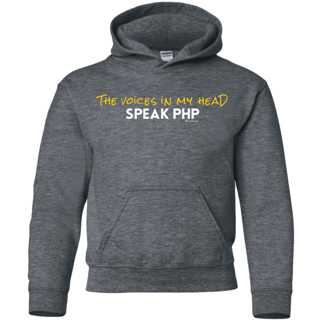 Sweatshirts Dark Heather / YS The Voices In My Head Speak PHP Youth Hoodie