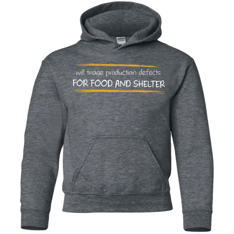 Sweatshirts Dark Heather / YS Triaging Defects For Food And Shelter Youth Hoodie